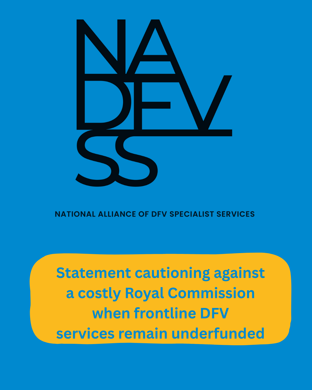 Statement against costly Royal Commission when frontline DFV services remain underfunded